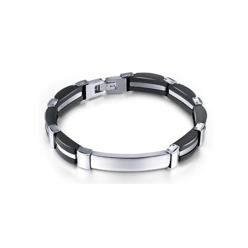 Bracelet gravé homme silicone noir acier