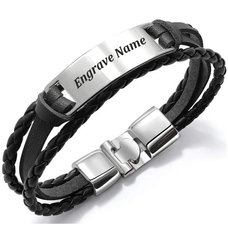 Bracelet homme torsadé en cuir multi-couches personnalisé