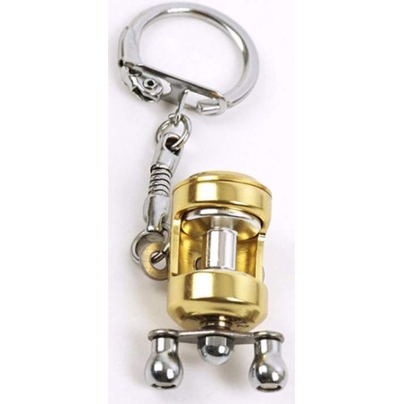 Porte-clés moulinet canne à pêche doré