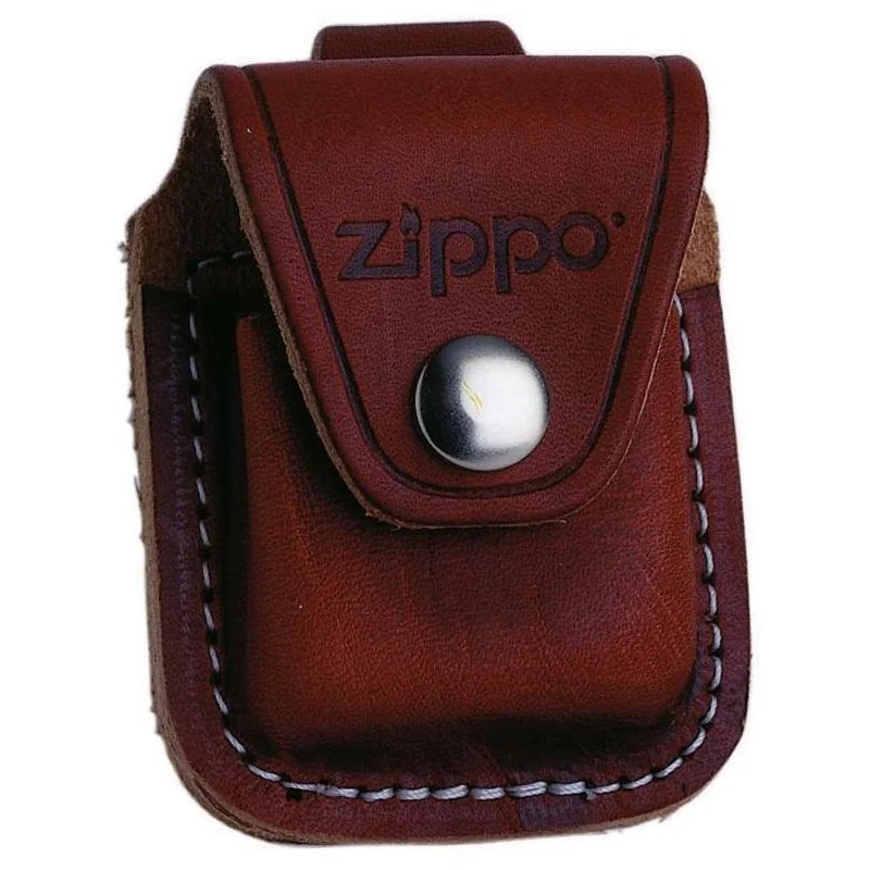 Étui cuir marron pour zippo - attache cuir