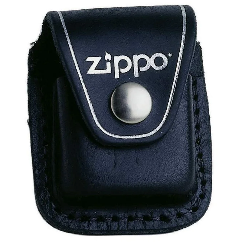 Étui briquet zippo en cuir noir - attache en métal