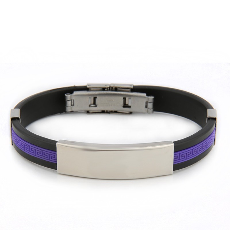 Bracelet gravé mixte bicolore - noir et violet