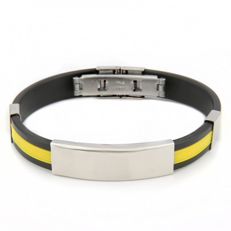 Bracelet gravé mixte bicolore - noir et jaune